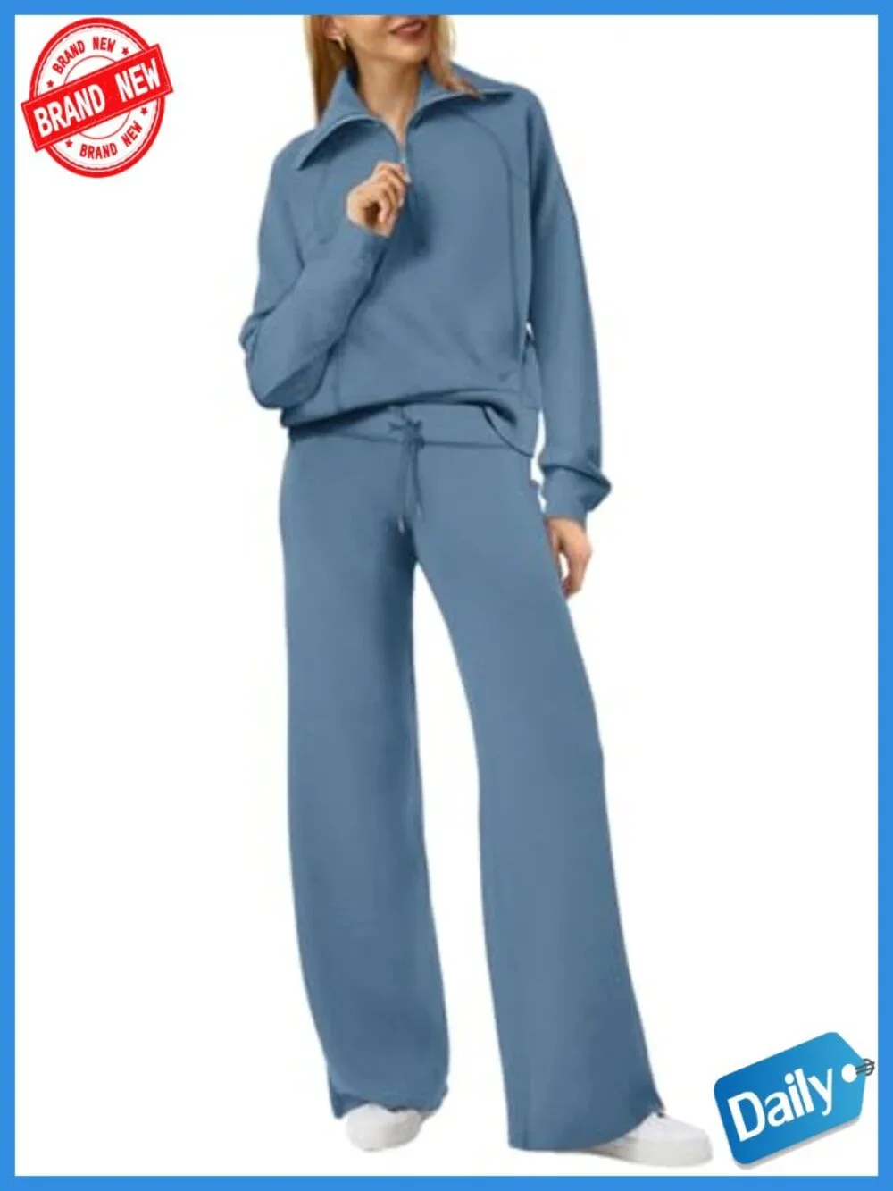 Half Zip Sweatshirt Wide Leg Sweatpant 2 Piece Lounge Set
